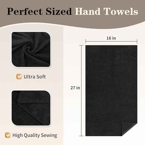FIXSMITH Salon Towels 12 Pack, Black Hand Towels for Bathroom, Quick Dry Gym Towels, Spa Face Towel, Absorbent Microfiber Towels for Salon, Barber, Gym, Bath, Pedicure and Home Hair Care,16 x 27 in