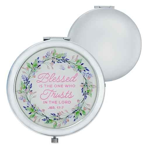Christian Art Gifts Inspirational Portable Floral Makeup Compact Mirror for Women: Blessed Bible Verse 1x/2x Magnification Cute Chrome Double-sided Case for Purses, Travel Bags, Pink Multicolor Floral