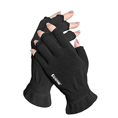 GSAFEME Cotton Gloves Eczema - Fingerless Touchscreen Moisturizing Gloves for Dry Hand Sleeping - Cotton Gloves for Men and Women, Black S/M 1 Pair