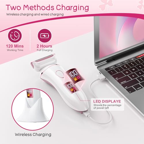 2-in-1 Bikini Trimmer for Women, Gifts for Women, Electric Shaver for Womens, Rechargeable Wet Dry Lady Hair Remover,IPX7 Waterproof, Razor for Legs