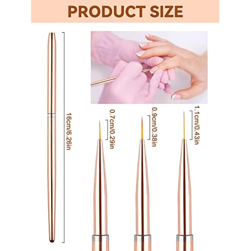 TOROKOM 3Pcs Nail Art Liner Brushes Thin Nail Art Brush Fine Nail Art Striping Brush for Nails Gel Polish Painting Design Brushes Pen Set for Striping, Detail Pattern