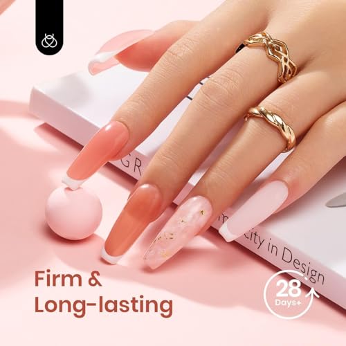 Beetles Poly Nail Gel Kit - 6 Colors Jelly Nude Extension Kit with Slip Solution Builder Nail Enhancement for Beginner & Professional Long Lasting DIY Home Christmas Gift for Women, UV & LED Needed