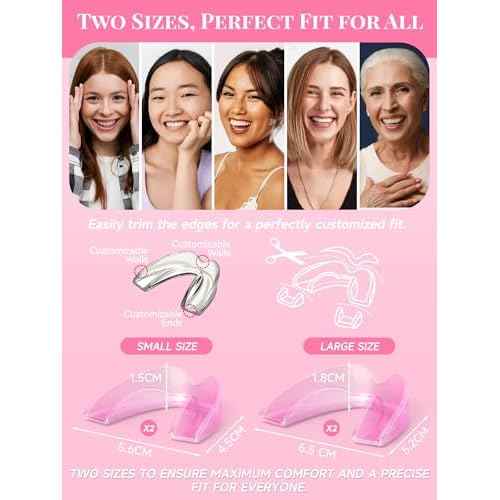 4 Pack Pink Night Guards for Teeth Grinding and Clenching, Women Teeth Grinding Mouth Guard for Sleep with 2 Mirror Cases, Moldable Mouthguard for Women, Adults, Bruxism Relief