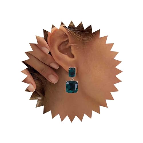Vintage Emerald Square Earrings Green Emerald Drop Earrings Geometric Emerald Earrings Luxury Wedding Green Crystal Stud Earrings Jewelry for Women