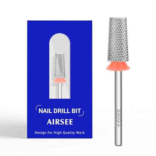 AIRSEE Tungsten Carbide Acrylic Nail Drill Bit Efile Electric File Machine Head Tip for Manicure Polishing Art Remove Gel 3/32" 2 Way Professional Tech Flat Top Tapered Barrel Fine-F