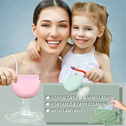 Silicone Pink Retainer Case With Lanyard - Slim Cute Dental Container for Braces, Partial Denture, Night Mouth Guard, Aligner - Travel Holder for Girls, Women, Kids, Men