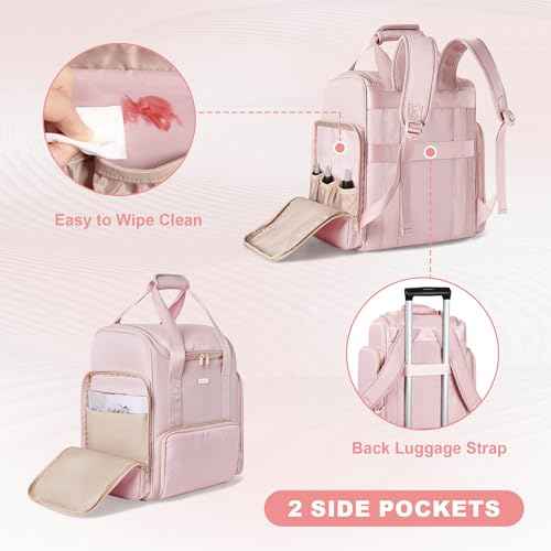 Tattoo Travel Case with 3 Cases, Tattoo Supplies Storage Organizer Backpack, Tattoo Stencil Printer Carrying Bag, Pink