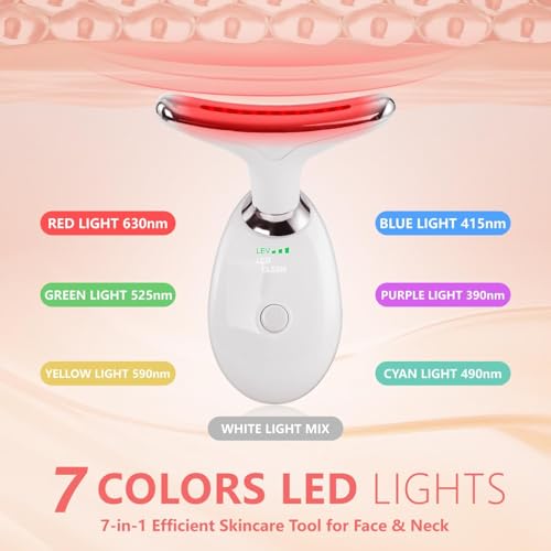 2025 New Face and Neck Massager Tool, 7 Colors LED Womens Skin Care Facial Massager for Skin Rejuvenation, Lifting, Toning, Glow Boost-White