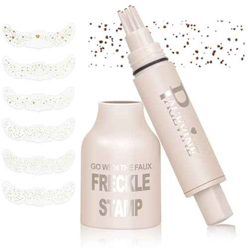Faux Freckle Stamp Pen, Upgrade Liquid Freckle Pen and 6PCS Gold Glitter Fake Freckles Face Tattoo Set, Waterproof Quick Dry Magic Freckles Tattoo for Makeup and Party, Women Gift Set(Dark)