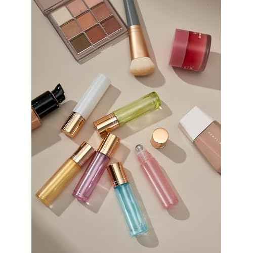 Qeuly 10ml Roll on Bottles - 6 Color Essential Oils Bottles, Thick Glass with Stainless Steel Roller Balls, Empty for Aromatherapy, Perfumes and Lip Balms