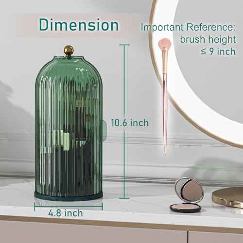 GAXmi Makeup Brush Holder with Lid Cosmetic Tools Organizer 360 Rotating Waterproof Dustproof Beauty Brushes Storage for Vanity, All Green