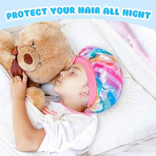 2 PCS Kids Bonnets for Girls, Satin Silk Bonnet for Kids Toddler Bonnet for Sleeping Cap with Elastic Tie Band Hair Bonnet