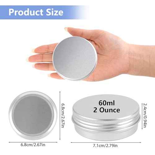 Tins 12 Pack, 2 Ounce Salve Tins with Lids, Small Metal Aluminum Tin Jar Refillable Containers, Round Tin Travel Cosmetic Containers with Screw Lids, Tin Can for Salve, Balm, Lip Balm, Cream