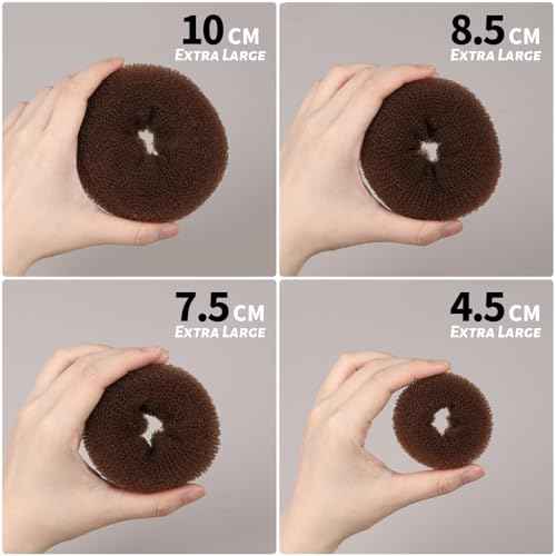 Fandamei Hair Bun Maker Set- 7 PCS Hair Donuts for Buns (1 Extra-large,2 Large,2 Medium and 2 Small), 10 Invisible Hair Nets for Buns, 20 PCS Bobby Pins, 5 PCS Hair Elastic Ties Black,Bun Maker