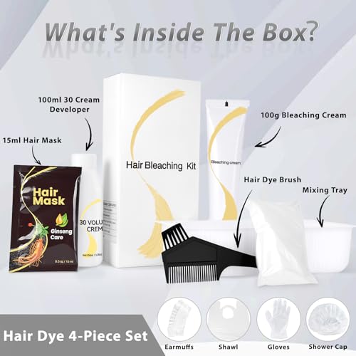 Gentle Cream Hair Bleach Kit, Ammonia-Free Bleach for Hair with Developer, Lifts Up to 8 Levels, No-Drip Hair Lightening Kit for Home Use