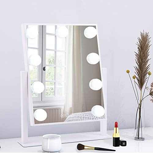 Lighted Makeup Mirror Hollywood Mirror Vanity Mirror with Lights, Touch Control Design 3 Colors Dimable LED Bulbs, Detachable 10X Magnification, 360¡ÆRotation, (White) 12" L x 14" W