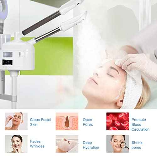 Facial Steamers Professional 3 in 1 Facial Steamer with 5X Magnifying Lamp, Upgrade PTC Heating, Hot/Cool Mist Steamer for Home Salon Spa Beauty