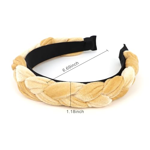 YISSION 2PCS Velvet Braided Headbands Non Slip Head Band Fashion Head Bands Padded Headband for Women Khaki Coffee Headband Hair Accessories for Women