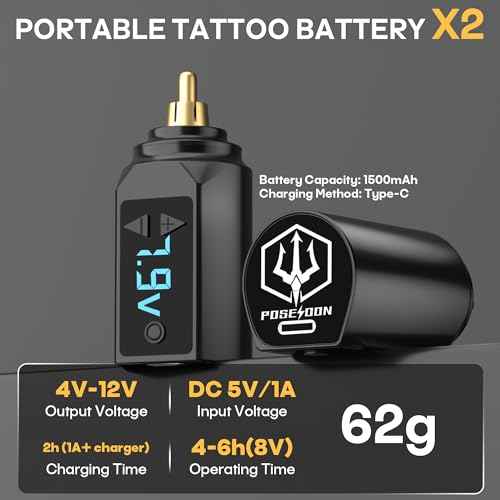 POSEIDON Tattoo Pen Set, Wireless Tattoo Gun Kit Tattoo Kit with 2Pcs Battery and 20Pcs Tattoo Cartridge Needles, Complete Tattoo Machine kit Tattoo Supplies for Beginners
