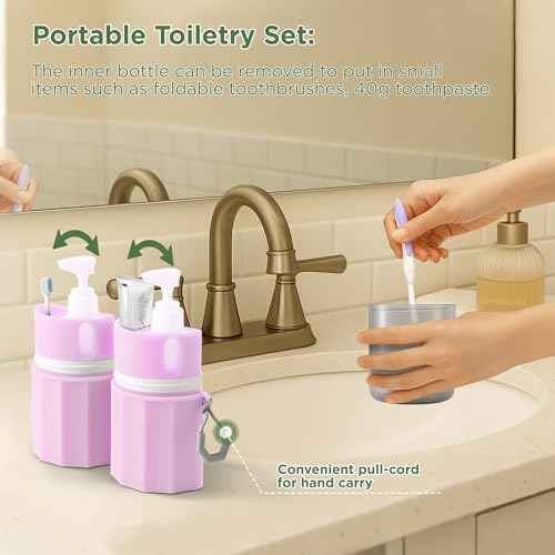 4-in-1 Travel Bottles for Toiletries, TSA Approved Travel Size Toiletries, Leak Proof Refillable Travel Size Shampoo and Conditioner Sets with Wall-Mountable Suction Cup, Pink
