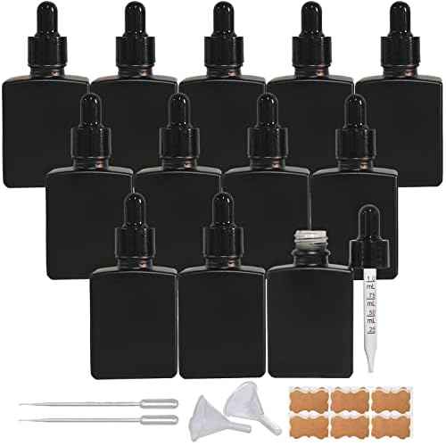 12 Pack 1 oz Black Square Glass Dropper Bottle for Essential Oil, 30ml /1 oz Black Coated Glass Bottle with Eye Droppers, for Perfume, Serums and Liquids