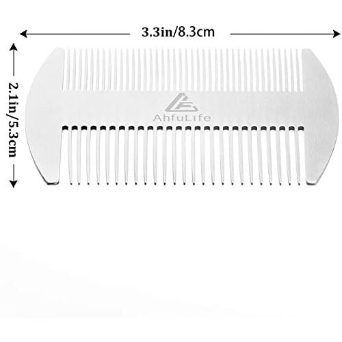 AhfuLife Stainless Steel Metal Hair&Beard Comb - Anti-Static Dual Action Beard Comb - Credit Card Size Combs Perfect for Wallet and Pocket - Presented in Gift Box - 2 Pcs