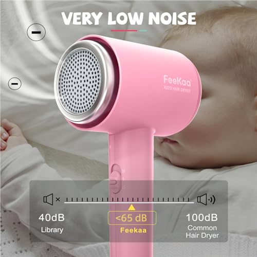 Feekaa Kids Hair Dryer, Portable Mini Blow Dryer with Diffuser, Quiet Small Hair Dryer for Children, Compact Kids Hairdryer with DIY Stickers Lightweight, Boy & Girl Birthday Gift, Pink