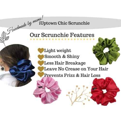 Jumbo Oversized XL Satin Scrunchies for Women Girls, Frizz Prevention, Sleep Hair Holder, Large Elastic Ties Band for Ponytail Bun, Hair Ties for Breakage Prevention (Red)