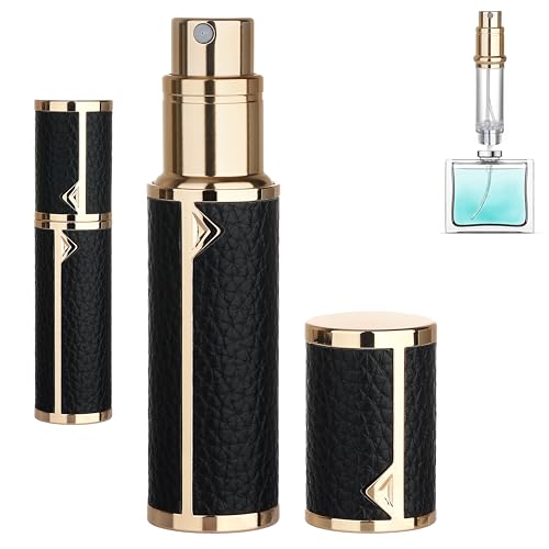 Refillable Travel Perfume Atomizer Bottle - 5ml Luxury Pocket Perfume Dispenser Pump, Travel Perfume Atomiser, Cologne Dispenser, Portable Size Sprayer Bottle for Traveling (Black)