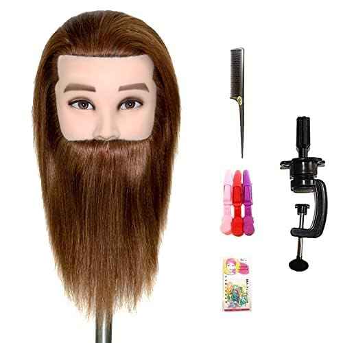 JMHAIR 12" Male Mannequin Head Human Hair styling Training Head Cosmetology Barber Mannequin Head (Brown With Beard)