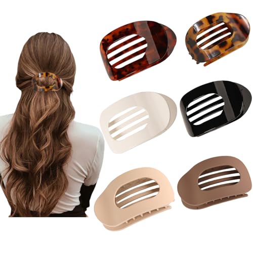 6PCS Flat Hair Clips for Women, French Design Flat Hair Claws, Secure Hold Inner Teeth Hair Claw Clips, Strong Hold No Slip Hair Barrettes For Lying Down Holiday Christmas Gifts