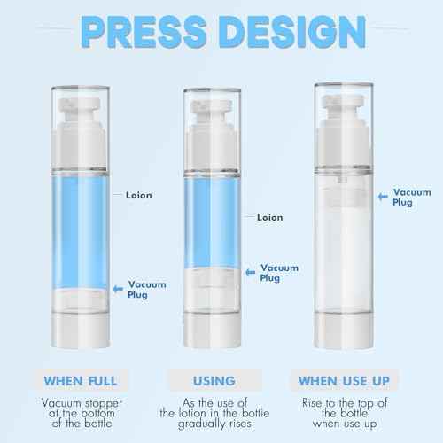 0.5 OZ/15ML Airless Pump Bottles, 3 Pack Lotion Dispenser Travel Size Pump Bottles, Vacuum Cosmetic Travel Bottle for Lotion, Creams, Foundation, Cosmetic, with Labels, Wooeden Stick