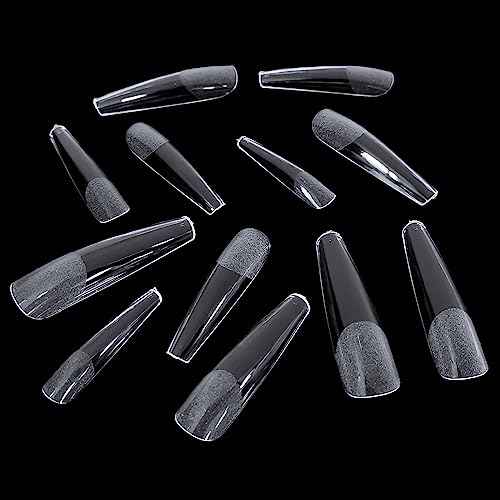 LoveOurHome 240pc XXL Coffin Nail Tips Clear Fake Nails Extra Long Press on Nails Coffin Acrylic Nail Full Cover Ballerina Artificial Fingernail Soft Gel False Nails 12 Sizes for Gel Nail Extension