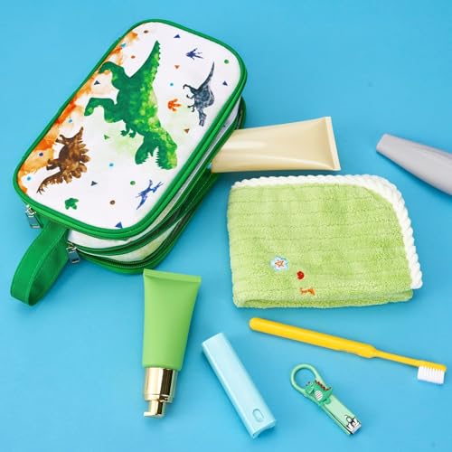 Dinosaur Toiletry Bag - Travel Toiletry Bag for Boys Kids Christmas Birthday Gift Toiletries Makeup Cosmetic Pouch Camping Traveling Toiletry Case Water-resistant Wash Bag Dopp Kit with Mesh Pocket