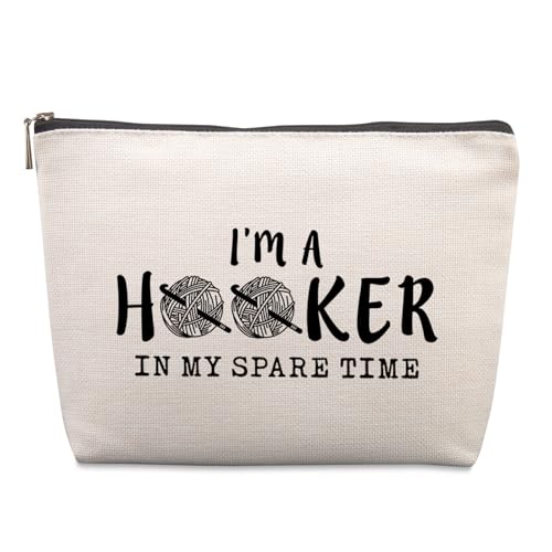 Funny Crochet Gifts Makeup Bag, Crochet Gifts for Crochet Lovers, Crochet Knitting Gifts Christmas Friendship Fun Gifts Funny Birthday Gifts for Women Friends Sister Mom Travel Cosmetic Bag