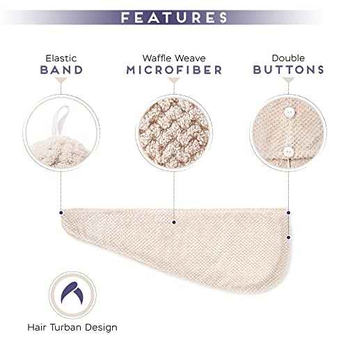 2 Pack Microfiber Hair Towel Wrap for Women, Anti Frizz Quick Drying Hair Turban for All Hair Style, Absorbent and Lightweight (Beige)