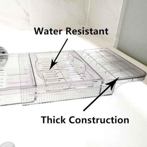 Adjustable Bathtub Tray - Transparent Acrylic Expandable Bath Shelf, Spa Caddy Tray for Relaxing Reading, Wine Glass, Women Luxurious Bathtub Accessories