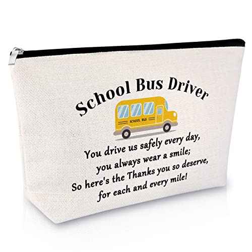 School Bus Driver Gifts Makeup Bag Appreciation Gifts for Bus Driver Thank You Presents from Student Cosmetic Bag Birthday Christmas Retirement Keepsake for Women Friend Coworker Travel Cosmetic Pouch