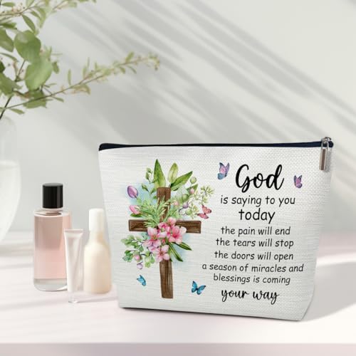 Inspirational Christian Gifts for Women Her - Religious Gifts for Women - God Is Saying to You Today Makeup Bag Cosmetic Bag