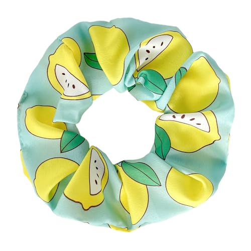 Flower Fruits Scrunchies for Hair Yellow Elastic Hair Bands Ties, Glittery Daisy Flowers Pear Cherry Strawberry Hair Ties Ponytail Holders for Women Girls (12 Pcs Fruit B)