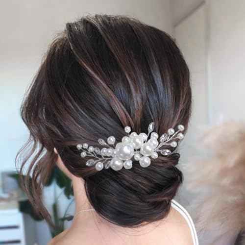 Evild Pearl Hair Accessories Wedding Bride Hair Comb Bridal Hair Pieces for Women (Silver)
