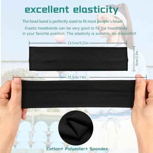 Black Headbands for Women Non Slip Head Bands for Women's Hair Elastic Womens Headbands Soft Cotton Cloth Fashion headband for Daily Workout Sports Running Yoga