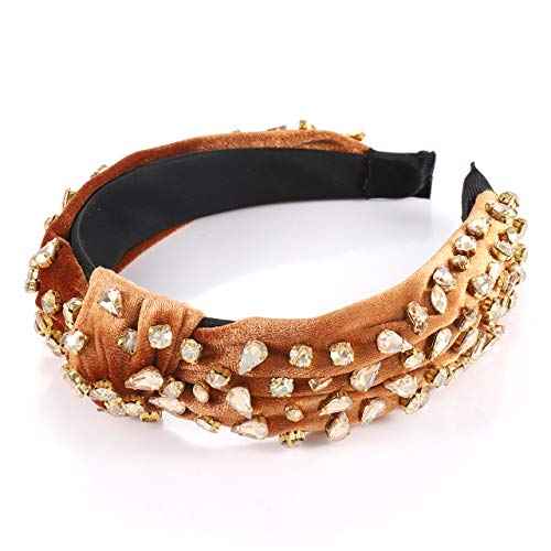 Rhinestone Headbands for Women Velvet Wide Crystal Hair Bands Knot Turban Headband for Girls Bridal Hair Hoop Wedding Headwear Hair Accessories Birthday Valentines Day Gifts (brown)