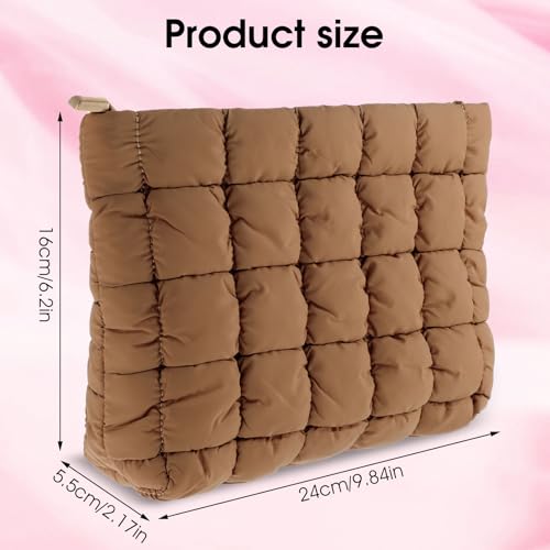 Brown Puffy Makeup Bag, Quilted Makeup Bag Cosmetic Bag Travel Puffer Makeup Pouch Cute Toiletry Zipper Bag cared Makeup Organizer Pouch Storage Clutch for Women(Brown)