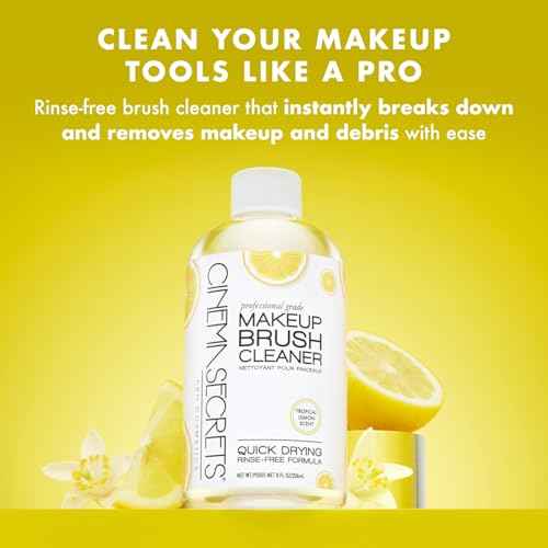 Cinema Secrets Original Makeup Brush Cleaner Solution - Professional Cleanser for Makeup Brushes - Quick-Drying, Rinse-Free Formula - Removes Stubborn Waterproof Make Up - Lemon
