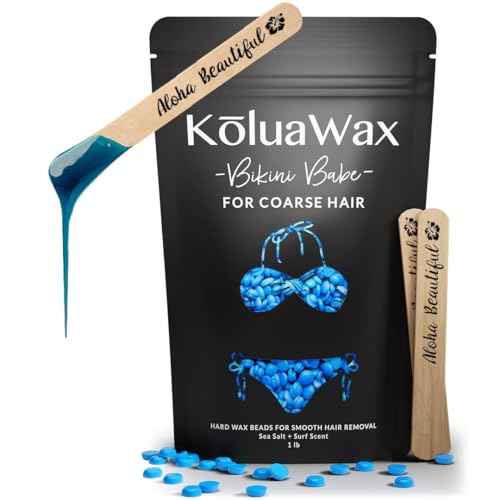 KoluaWax Hard Wax Beads for Hair Removal ? Coarse Hair Formula ? Face, Brazilian, Underarms, Back Chest, Bikini Waxing ? Sea Salt & Surf, 1lb Refill for Wax Warmers & 10 Large Applicator Sticks