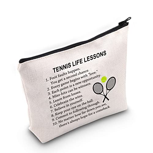 G2TUP Tennis Gift Tennis Life Lesson Makeup Bag Tennis Player Cosmetic Bag Tennis Lover Gift Tennis Team Gift Zipper Travel Pouch (Tennis Life Lesson White Bag)