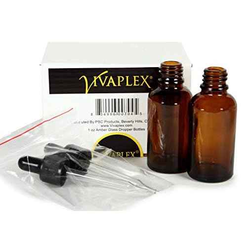 Vivaplex, Amber, 4 oz Glass Bottles, with Glass Eye Droppers - 2 pack