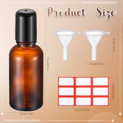 Sumind 12 Pcs 30ml Roller Glass Bottle Essential Oil with Stainless Steel Refillable Sample Container Brown Empty Roller Bottle Applicator with Funnel Sticker for Travel(Amber)