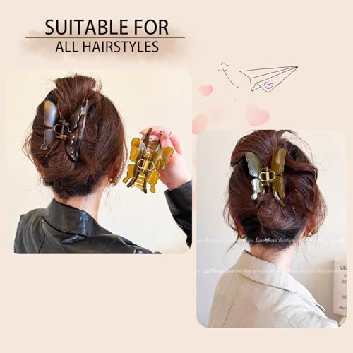 Large Butterfly Hair Claw Clips, Hair Clips for Thick/Thin Curly Long Hair, Strong Hold Matte Nonslip Cute Hair Clips for Women/Girls, Neutral Claw Clips for Hair